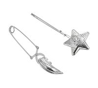 Sosoport 2pcs Stainless Steel Tea Infuser with Long Grip Handle Star and Moon Shape Loose Leaf Tea Strainer Filters Resistant