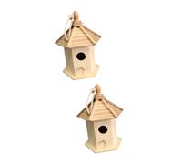 Sosoport 2pcs Wooden Bird House Pendant Decorative Hanging Bird Nest Unique Idyllic Garden Ornament for Outdoor Spaces