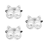 Sosoport 3pcs Disco Cat Half Face Masks with Rhinestones Sparkling Mirror Reflective Silver Masquerade Animal Cosplay for Women Halloween Party Dress up Accessory