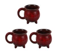 Sosoport 3pcs Halloween Cauldron Coffee Mugs Ceramic Witch Potion Cups Red Glazed Porcelain Tea Cup Mini Soup Bowls for Themed Party Decorations