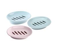 Sosoport 3Pcs Plastic Soap Holders Dual Layer Self-draining Soap Dish Bathroom Drainage Box with Detachable Tray for Easy Cleaning in Pink Green Blue
