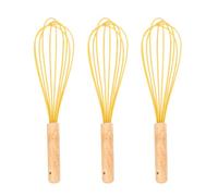 Sosoport 3pcs Silicone and Wood Handle Egg Beater Set for Quick Mixing and Stirring, Practical Kitchen Hand Mixer Baking Tool for Home and Restaurant Use