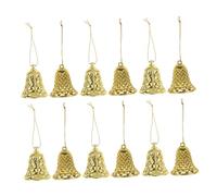 Sosoport 48pcs Christmas Jingle Bells Gold Bell Pendant Charms with Star Yuanbao Designs Plastic Hanging Ornaments for Tree Wall Home Office and Pet Seasonal Decorations