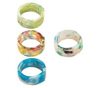 Sosoport 4pcs Acrylic Resin Rings for Women and Men, Vintage Style Finger Rings Set Including Teal Green, Sky Blue, Rainbow Mixed White, Unique Birthday Jewelry Accessories for Street