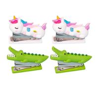 Sosoport 4pcs Cartoon Mini Stapler Set Cute Portable Small Desktop Staplers Mythical Horse Crocodile Design Compact Student School Office Use