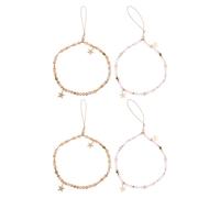 Sosoport 4pcs Cute Mobile Phone Star Strap Wrist Loop Charm with Beaded Star Pendant, Anti-lost Pink and Snowy White Phone Case Accessory for Women