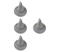 Sosoport 4pcs Light Grey Wizard Scarecrow Hats Felt Halloween Costume Party Cosplay Headwear for Sorcerer Witch Demon Zombie Dress up Accessory