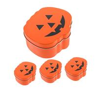 Sosoport 4pcs Pumpkin Shaped Candy Box Tinplate Storage Containers Compact Halloween Treat Holders Small Tins with Lids Festive Table Centerpieces for