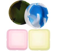 Sosoport 4Pcs Silicone Ashtray Set for Home - Reusable Portable Cigarette Ash Holder, Military Green Black Camouflage Round, Blue White Camouflage Round, Fluorescent Yellow Pink Square