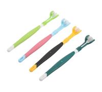 Sosoport 4pcs Triple-Headed Pet Toothbrush Plastic Three-Sided Design Soft Bristle Oral Care for Cats and Medium Dogs with Ergonomic Handle for and Fresh Breath