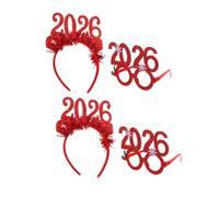 Sosoport 4PCS Year Party Headbands and Glitter Dancing Glasses Comfortable Lightweight Hairbands for Christmas Holiday Celebrations Festive Photo Booth Accessories for All Ages Red Tinsel