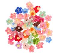 Sosoport 50pcs Crochet Floral Appliques Decorative Flower Patches for DIY Craft Manual Floral Clothes Decor for Hats Bags and Clothing Embellishments Random Color