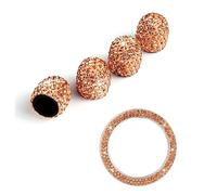 Sosoport 5PCS Car Stem Caps and Ignition Key Ring Set Tire Dust Covers with Sparkling Rhinestones Leak Threaded Valve Caps Golden Decoration for Auto Start Key