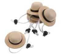 Sosoport 5pcs Large Adjustable Hats with Chin Strap, Black Ribbon Mini Caps for Small Dogs, Cats, and Chickens, Summer Sun Protection and Costume Accessories