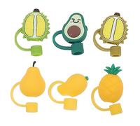Sosoport 6pcs Cute Straw Covers Dustproof Caps with Cartoon Fruit Designs Pineapple Mango Avocado Straw Protectors for Family Use