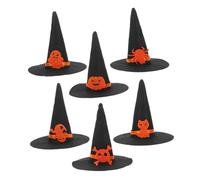 Sosoport 6pcs Felt Witch Hats for DIY Crafting Soft Small Halloween Headdress with Skull Spider Cat Elf Pumpkin for Festival Cosplay Party Photo Props Group Fun Activity