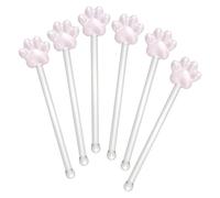 Sosoport 6pcs Glass Cat Paw Stirring Rods Assorted Color Drinking Stirrer for Cocktails Coffee Iced Tea and Juice Mixing Random Color
