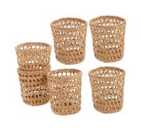 Sosoport 6Pcs Heat Resistant Rattan Drink Protectors Handmade Straw Woven Cup Sleeves Natural Insulation Glass Sleeve for Home Office Table Decor