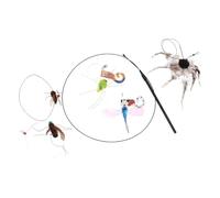 Sosoport 6pcs Interactive Cat Teaser Replacement Heads Set with Wire Rod, Realistic Bug Shapes Including Fly, Spider, Mosquito, Dragonfly for Indoor Cat Enrichment and Kitten Training