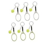 Sosoport 6pcs Tennis Keychain Mini Tennis Racket and Ball Charms Sports Theme Keyrings with Secure Rings for Backpacks Bags Party Favors
