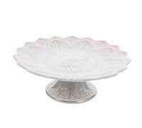 Sosoport 7-inch White Ceramic Buddhist Offering Bowl with Footed Base, Food Serving Tray for Altar, 7-inch White Relief Fruit Plate for Temple Worship and Dried Fruit Display