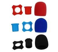 Sosoport 9pcs Microphone Sponge Protection Kit with Dust Covers and Windscreens, Assorted Black, Crimson, and Navy Colors, Suitable for Ktv and Studio Use, Microphone Random Color