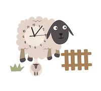 Sosoport Adorable Cartoon Sheep Hanging Wall Clock with Swinging Pendulum Decorative Nordic Style Artistic Clock for Living Room Bedroom Room Easy Wall Mount