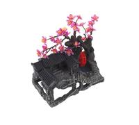 Sosoport Aquarium Home Decor Resin Mini Cottage with Simulated Rockery and Plum Blossom Tree Figurine Fish Tank Landscape Ornament for Freshwater and Saltwater Aquariums