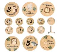 Sosoport Baby Monthly Milestone Cards Display Stand Wooden Animal Pattern Milestone Circles for Newborn Photo Announcements for Boys and Girls Baby Shower