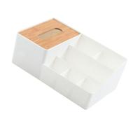 Sosoport Bamboo Desktop Organizer Tissue Box with Compartments Multi-function Storage Box for Remote Controls Stationery Makeup and Napkins Wood and PP Material Stable Flat Bottom for