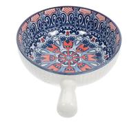 Sosoport Blue Ceramic Bowl with Single Handle for Daily Use, Compact Household Cereal and Salad Bowl Suitable for Dessert and Christmas Party