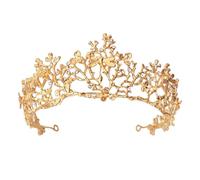 Sosoport Bridal Tiara Comfortable for Long Time Wearing Lightweight Golden Rhinestone with Retro Style Metal Design Easy to Wear and Take, for Wedding and Proposal Occasions