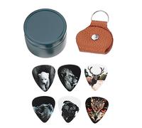 Sosoport Celluloid Guitar Picks 15pcs Medium Size Folk Guitar Plectrums with Metal Tin and Case Set for Acoustic and Ukulele
