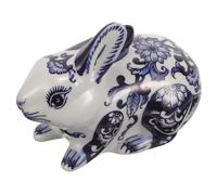 Sosoport Ceramic Porcelain Rabbit Statue Chinese Style Bunny Figurine Desktop Decor Lightweight Miniature Ornament for Home Garden Easter Birthday Gift