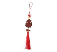 Sosoport Chinese Feng Shui Wood Bagua Mirror with Animal Head for Protection and Wealth Hand-carved Lucky Charm Hanging Ornament for Home Car Office Decoration Easy Installation