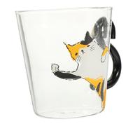Sosoport Cute Cat Glass Mug with Handle Heat Resistant Sturdy Glass Cup for Office Home Kitchen Tea Coffee Drinks Gift