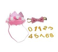 Sosoport Dog Birthday Hat and Bowtie Pink Glitter Crown Bandana Adjustable Pet Party Supplies for Dogs and Cats Comfortable Puppy Birthday Outfit for Photo Moments and Festive Celebrations