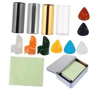 Sosoport Electric Guitar Slide Guitar Accessories for Beginners Metal Glass Slides Plastic Picks Complete Kit Storage Box