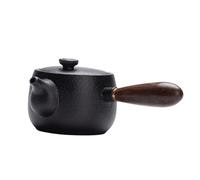 Sosoport Elegant Black Pottery Teapot with Non Skid Handle Decorative Kung Fu Tea Set for Office and Home Leisure Tea Gift