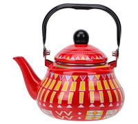 Sosoport Enamel Water Pot Portable Tea Kettle for Stovetop Induction Cooker Gas Stove Heating Pot for Home Kitchen Vintage Style Red Geometric Design