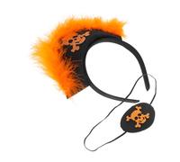 Sosoport Halloween Orange Fuzzy Pirate Hat Headband with Skull Eye Patch Korean Inspired Pirate Costume Accessories for Adults Unique Caribbean Cosplay Masquerade Party
