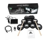 Sosoport Lightweight Portable Electronic Drum Kit with Roll-up Silicone Pads and Abs Material Beginner-friendly Digital Drum Set for Adults Compact USB with Foot Pedals