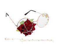 Sosoport Lolita Glasses Rose Gear Monocle Retro Steampunk Chain Glasses Alloy Cloth Red for Birthday Party Halloween Christmas Thanksgiving