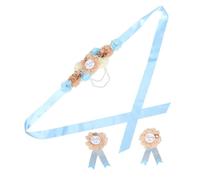 Sosoport Maternity Sash and Pins Set Handmade Flower Belly Belt with Corsage for Showers Complete Keepsake Mommy and Daddy for Gender Reveal and Special Occasions