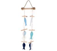 Sosoport Mediterranean Style Fish Wall Decor Pendant with Seashells Wind Chime Ornament for Beach Theme Living Bedroom Nautical Party Decoration Easy to Hang Wall Hanging Art