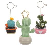 Sosoport Memo Clips and Photo Holders Decorative Table Menus Holder Mini Cactus Shape Set of 3 Made of Resin and Metal, Green for Restaurants and Weddings for
