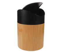 Sosoport Modern Bamboo Trash Bin with Lid for Desk and Bookshelf, Rectangular Mini Wastebasket Featuring Smooth Quiet Operation and Effective Lid Closure, Black Bamboo and Plastic Material