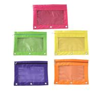 Sosoport Pencil Case Set Canvas Material Large Capacity Three Hole 5pcs with Two Zippered Compartments and Front Window Design Pencil Bags that Can be Placed in Standard 3-Ring Binders