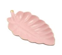 Sosoport Pink Leaf Shape Ceramic Jewelry Storage Plate Nordic Style