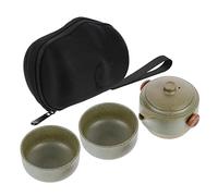 Sosoport Portable Ceramic Kung Fu Tea Set with Heat Resistant Teapot and Two Cups Nesting Design for Space Saving Storage Travel Friendly Tea Kit with Handle for Home The Go Use Lovers